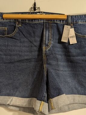 Dark Blue Denim Shorts with Turn-Up Hem